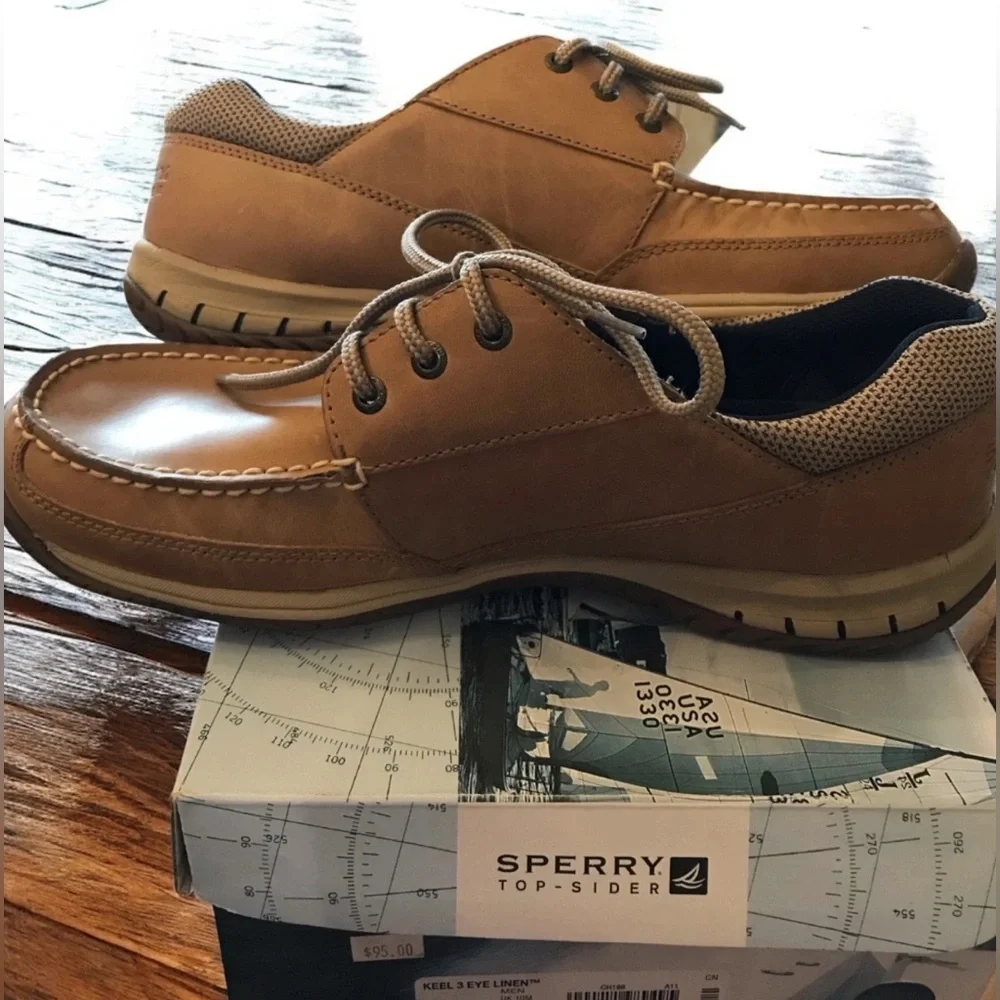 y2k NWT Sperry Top-Sider Keel 3 Eye Linen Leather Loafer Boat‎ Shoes sz 11 Vtg